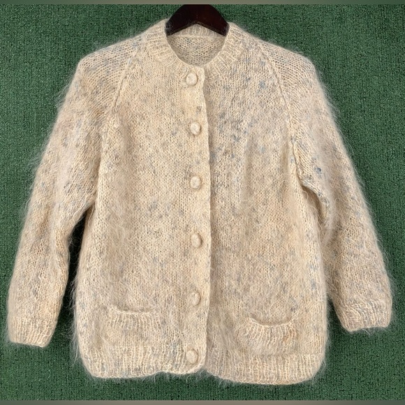 Vintage Sweaters - Vintage 70’s Handmade Shaggy Mohair Blend Cardigan Sweater Women’s Size Medium
